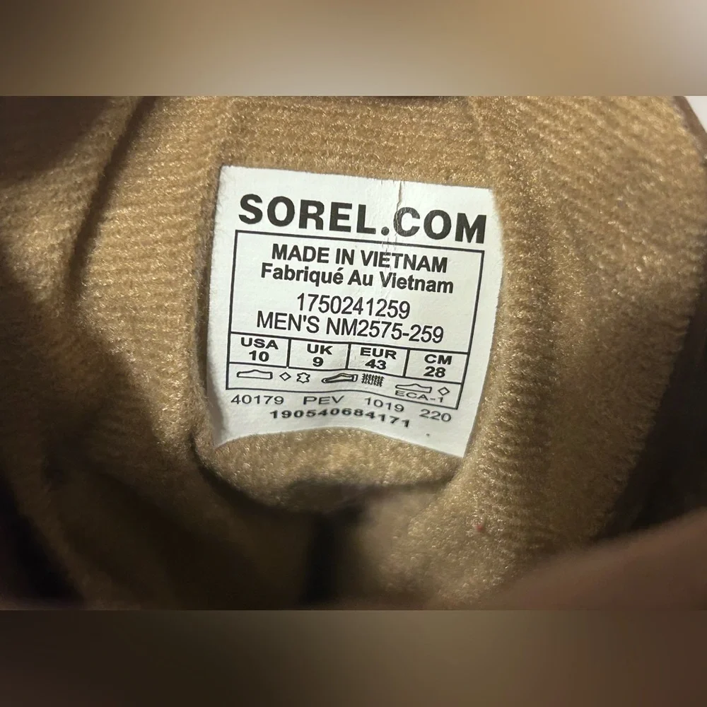 SOREL NM2575-259 cheyanne brown leather waterproof lace duck boots men size 10
